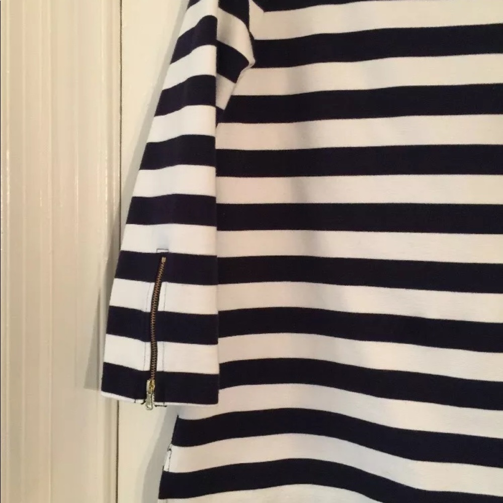 Talbots Striped Knit Top Navy & White Zipper Sz M - Picture 3 of 7
